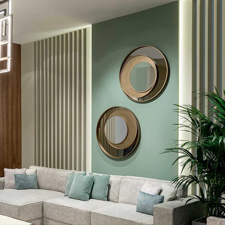 Nordic circular hanging mirror restaurant decorations metal texture background wall light luxury wall decoration entrance porch