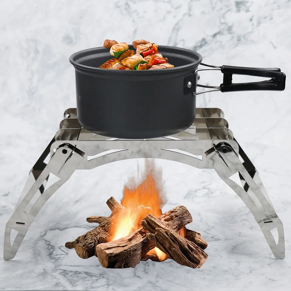 Outdoor Card Type Barbecue Camping gas Stove Cookware Picnic Pot Holder Portable Folding Barbecue Grill Wood stove Alcohol stove