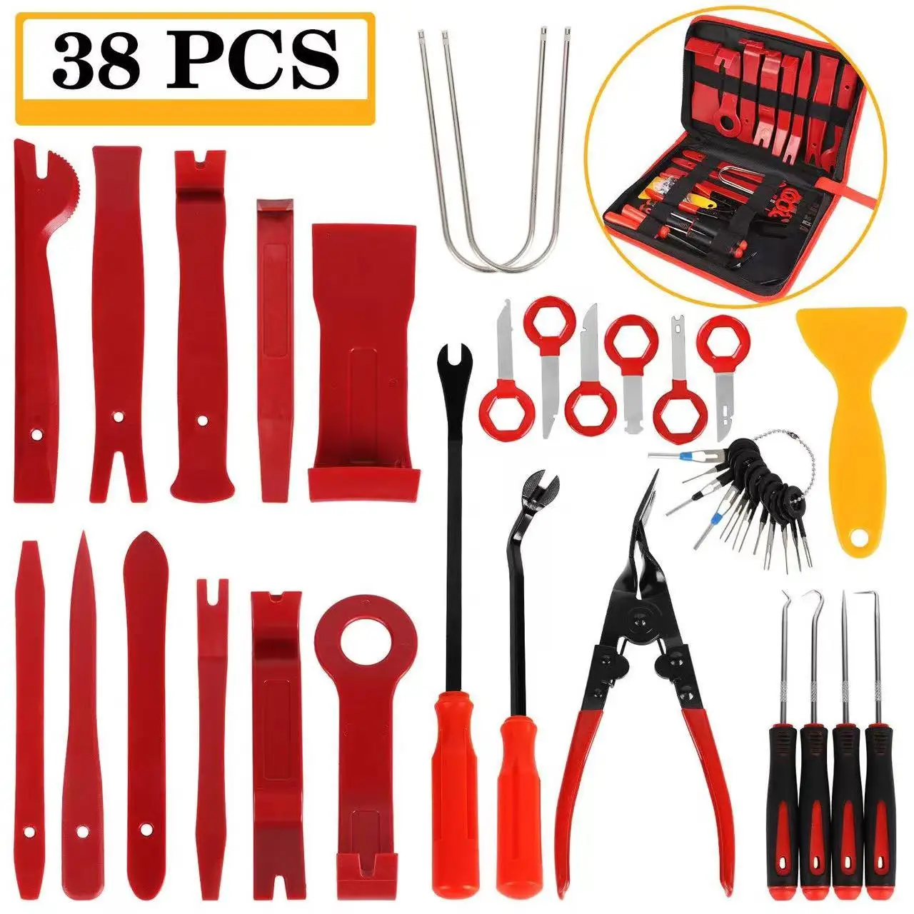 L-HT0252 38pcs Car Trim Removal Tool Panel Door Audio Trim Removal Kit Auto Clip Pliers Fastener Remover Set Disassembly Tools