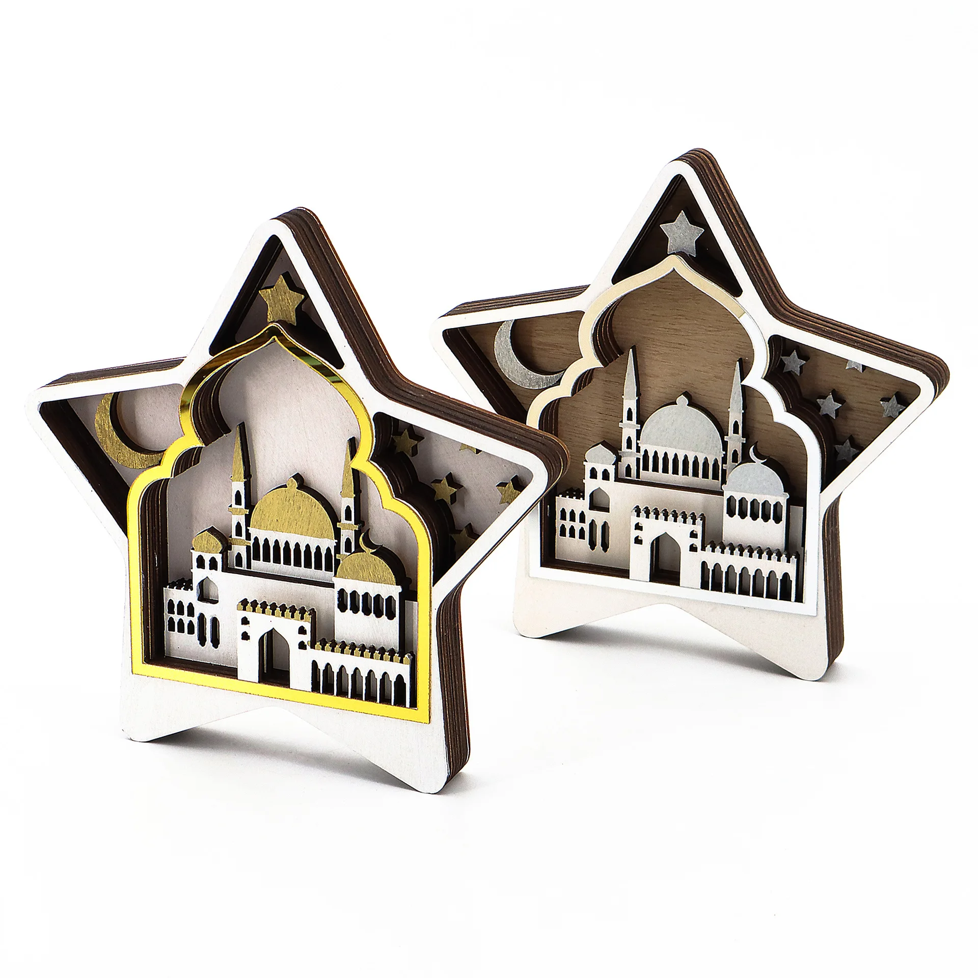New Muslim Wooden Crafts Ornaments Islamic Eid al Adha Lantern Moon Decoration Ornaments