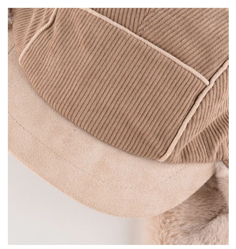 Wholesale Solid Color Style Warm Leifeng Hat Earmuff Winter Windproof Cycling Bucket Hat Corduroy Fabric Warm Hat