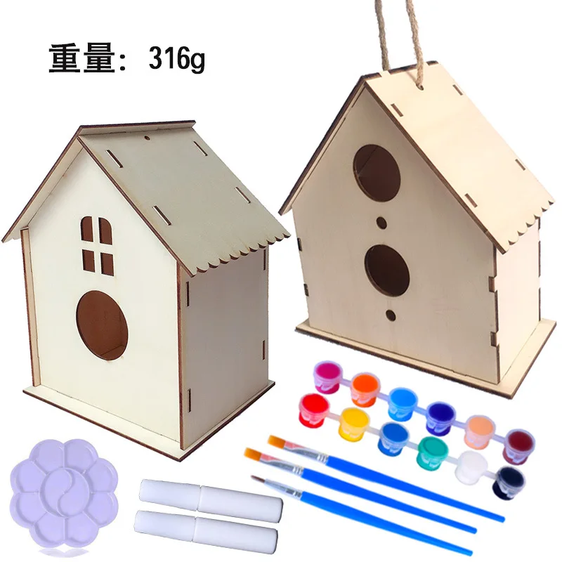 wild birds DIY bird house kit for kids to build birdhouse and bird feeder wood building kit with hanging chain and rope mallet