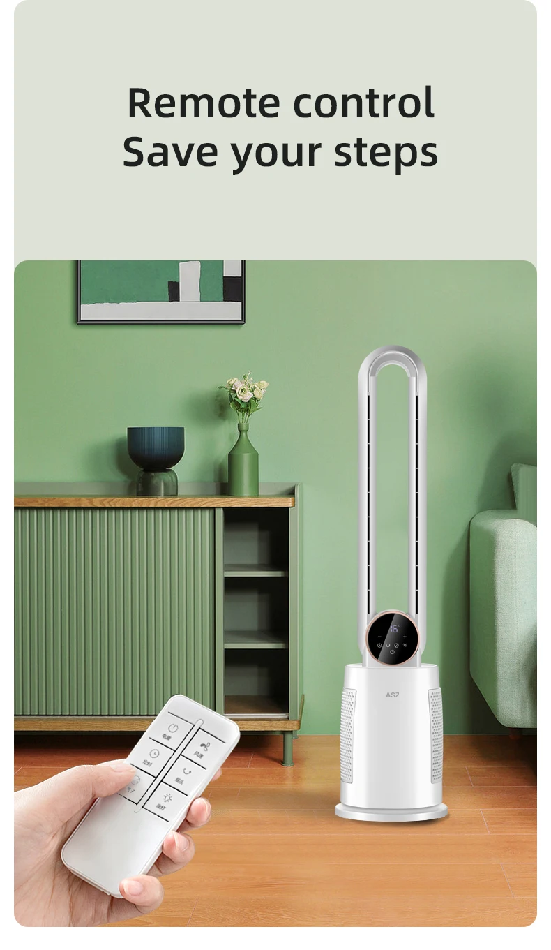 High Quality ABS Plastic household  Air Cooling Bladeless Floor Fan with body oscillation and remote