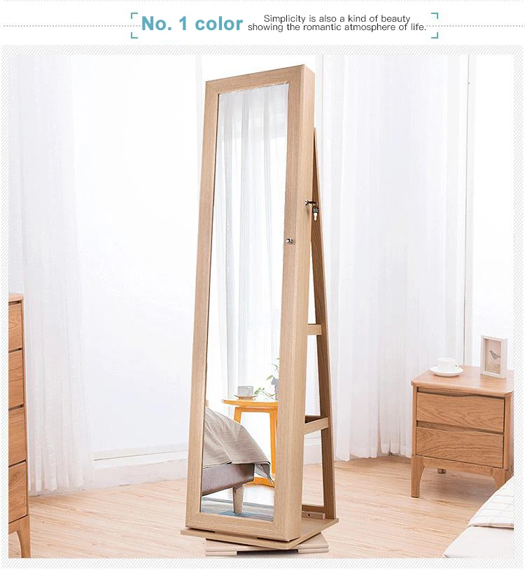 360 Degree Free-standing Revolving Mirror Cabinet Wooden Full Body Mirror Multi Jewelry Storage Mirror Cabinet for Living Room
