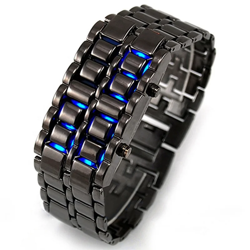 Luxury Iron Metal LED Digital Samurai Watch for Men Reloj Hombre led bracelet Lava Wrist Electronic Watch