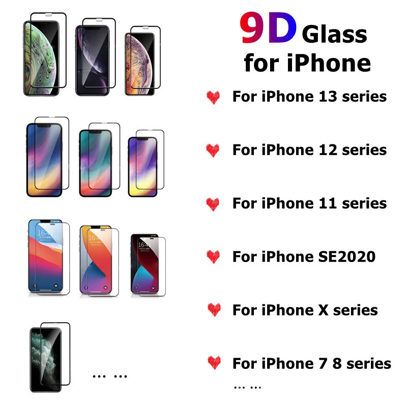 Защитное закаленное стекло 9D для iPhone защита экрана с полным покрытием HD 9H 13 12 11 Pro max mini xs xr x 8 7 6s 6 Plus