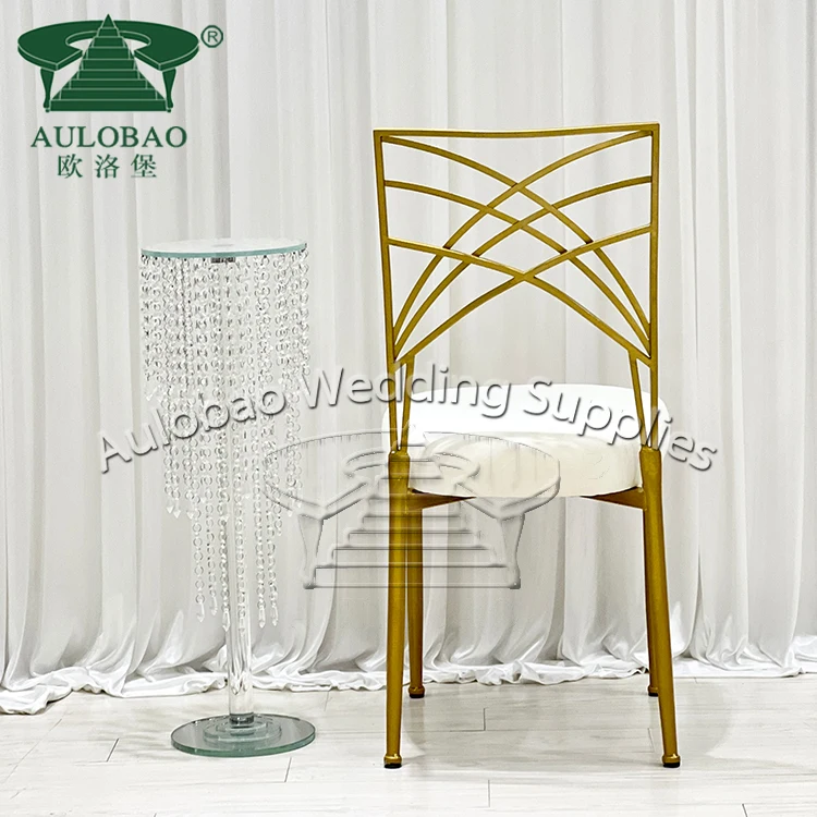 Wedding Hall Cross Back Aluminum Frame Chameleon Gold Chair With Cushion