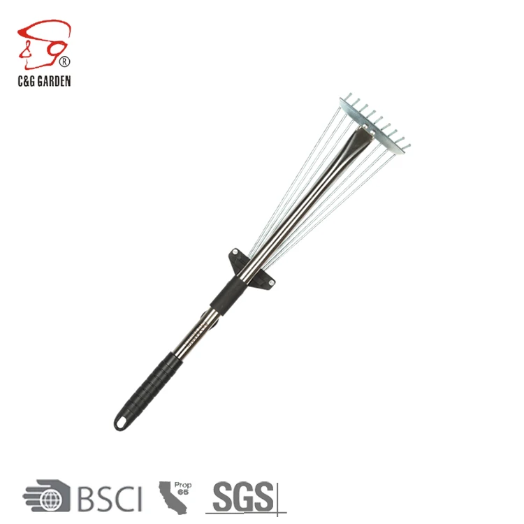 RK9-202 9 Телескопический зуб бороны Пробка нержавеющей стали грабли садовые инструменты грабли листьев с деревянной ручкой