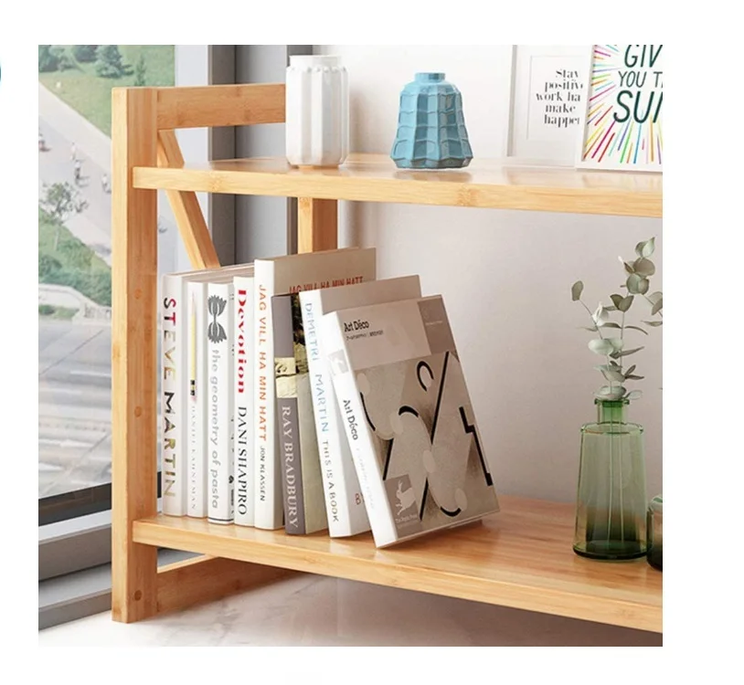 Настольная книжная полка бамбуковый Настольный органайзер стеллаж для хранения офиса дома 2 слоя книжный
