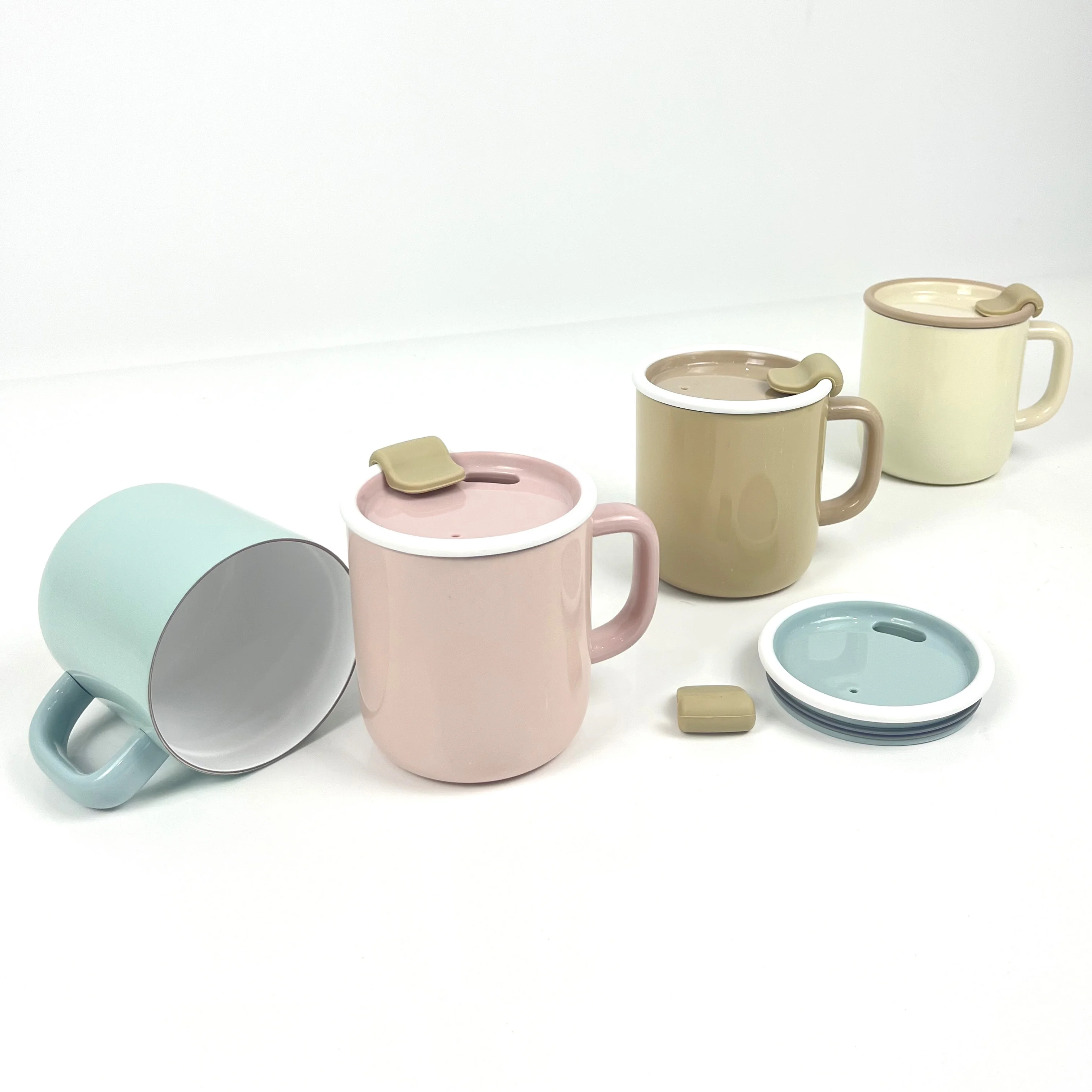 2025 Custom Logo Printed Ceramic Coffee Mug & Latte Mug with Silicone Topper. 430ml Big Month Tumbler with Handle and Lids