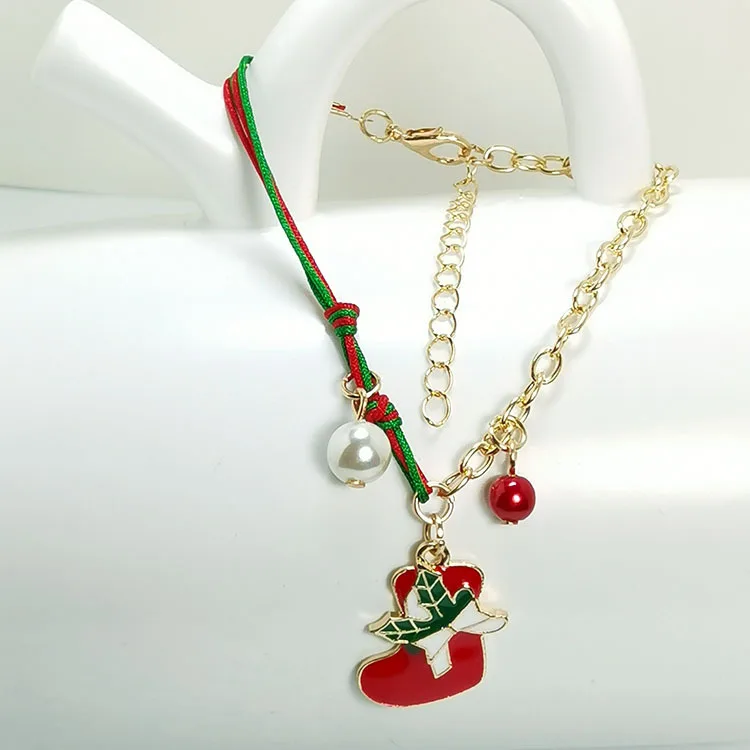 Christmas Hand Rope Charm Bracelet With Santa Claus Xmas Tree Beads Chain Fine Bracelets Christmas Jewelry for Women Kids Gift