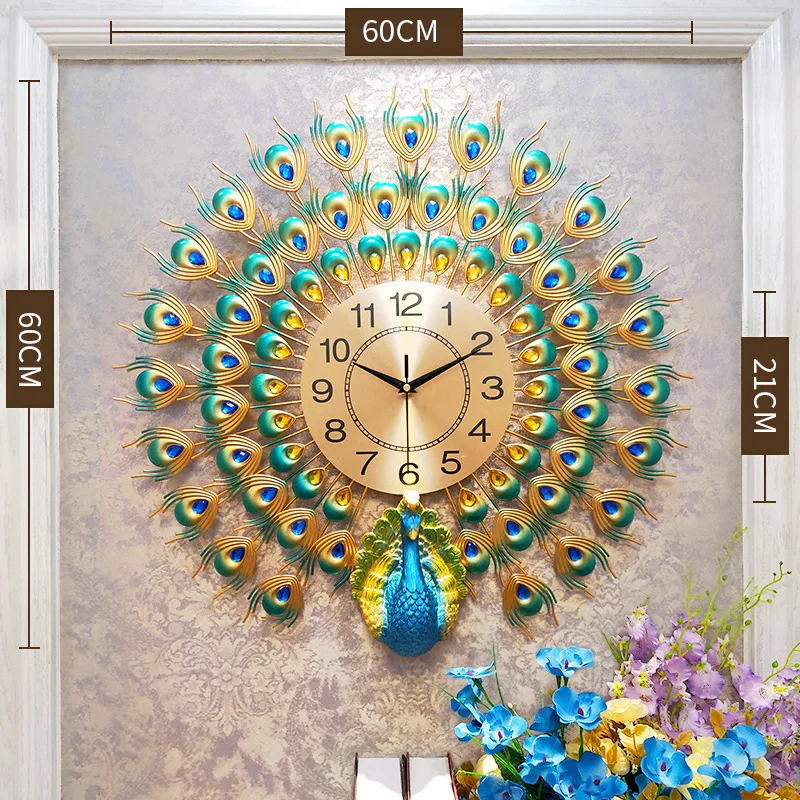 fashion design home decorative metal set peacock wall clock for wholesale