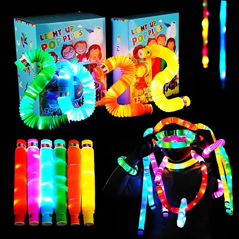 2022 new flashing Wholesale toys light up pop plastic tubes party favor light up fidget tube pop stretching pipe sensory toys