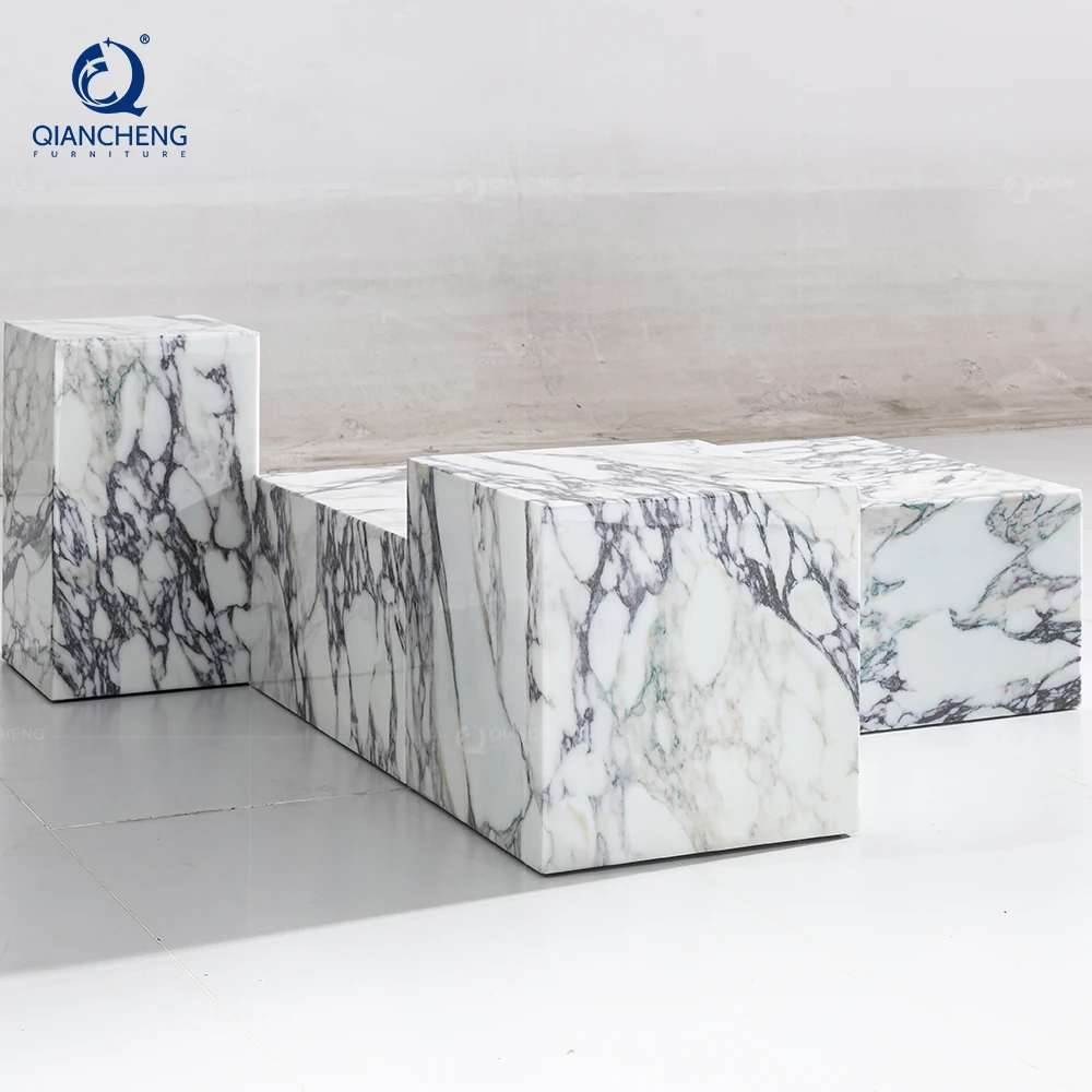 Modern living room furniture Natural Square Cube Marble Coffee table Plinth furniture  companies in foshan china