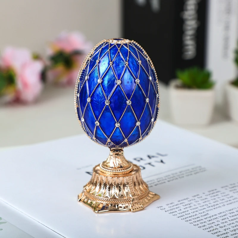 SHINNYGIFTS Royal Christmas Gifts Russian Style Faberge egg trinket Box with clock New Year Gifts