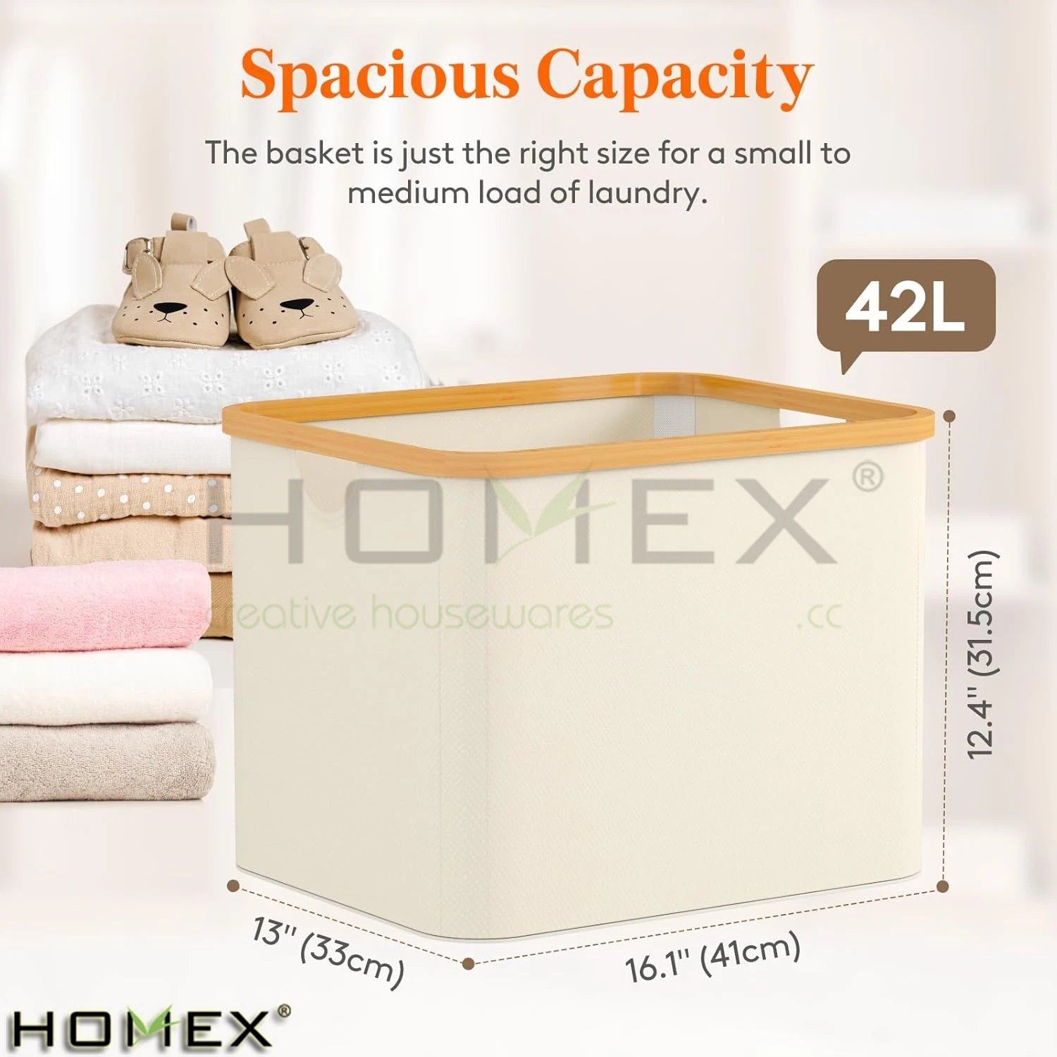 42L Collapsible 2Pack Foldable Storage Basket Storage Bin Cubes with Bamboo Handles