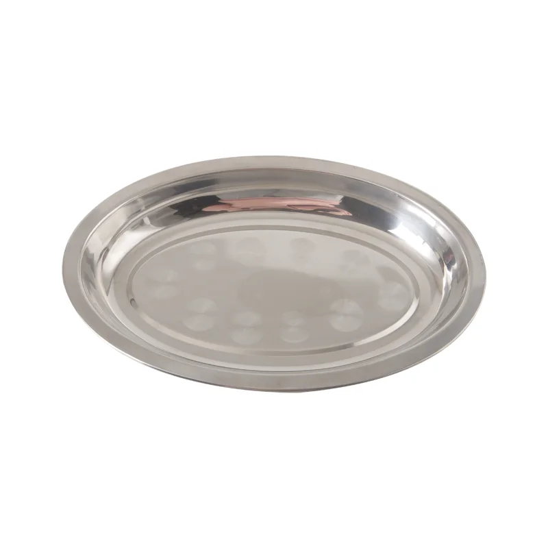 Wholesale custom deepened oval egg shape multi specifications stainless steel serving trays stackable deep plates for kitchen