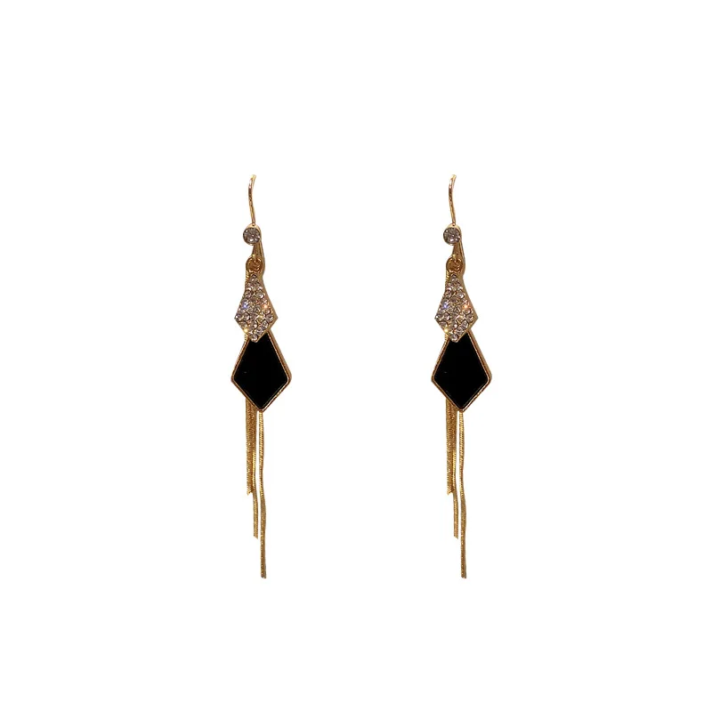 Fashion Exaggerated Long Tassel Personality Diamond Hook Earrings Geometric Design Women Ornaments
