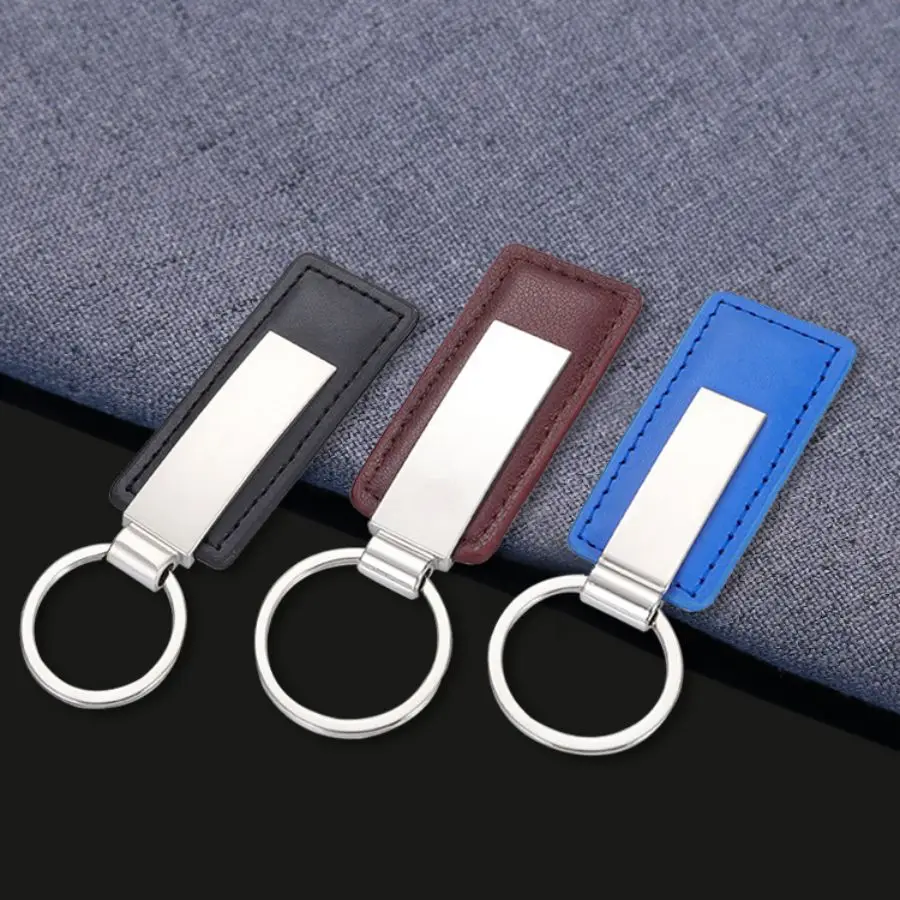 Professional custom Luxury Logo Key Rings Keyring  Metal key Pendant Pu Leather Sublimation Blank Leather Keychain