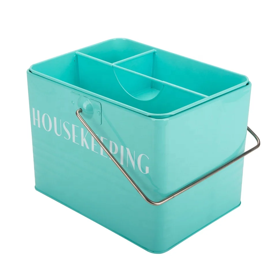 Powder Coating Cream Color Metal Housekeepers Box House Cleaning Caddy Tool Carry Box