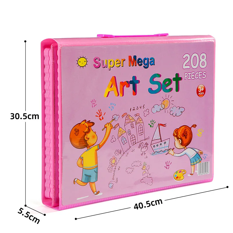 Giorgione 208 pcs Big Size Pink Blue Color Pen Crayon Plastic Kids Pencil Oil Painting Art Set Art Supplies