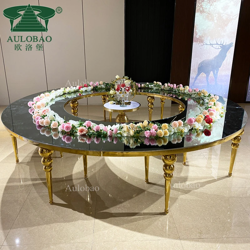 changeable halfmoon , S and O shape stainless steel leg glass top wedding tables