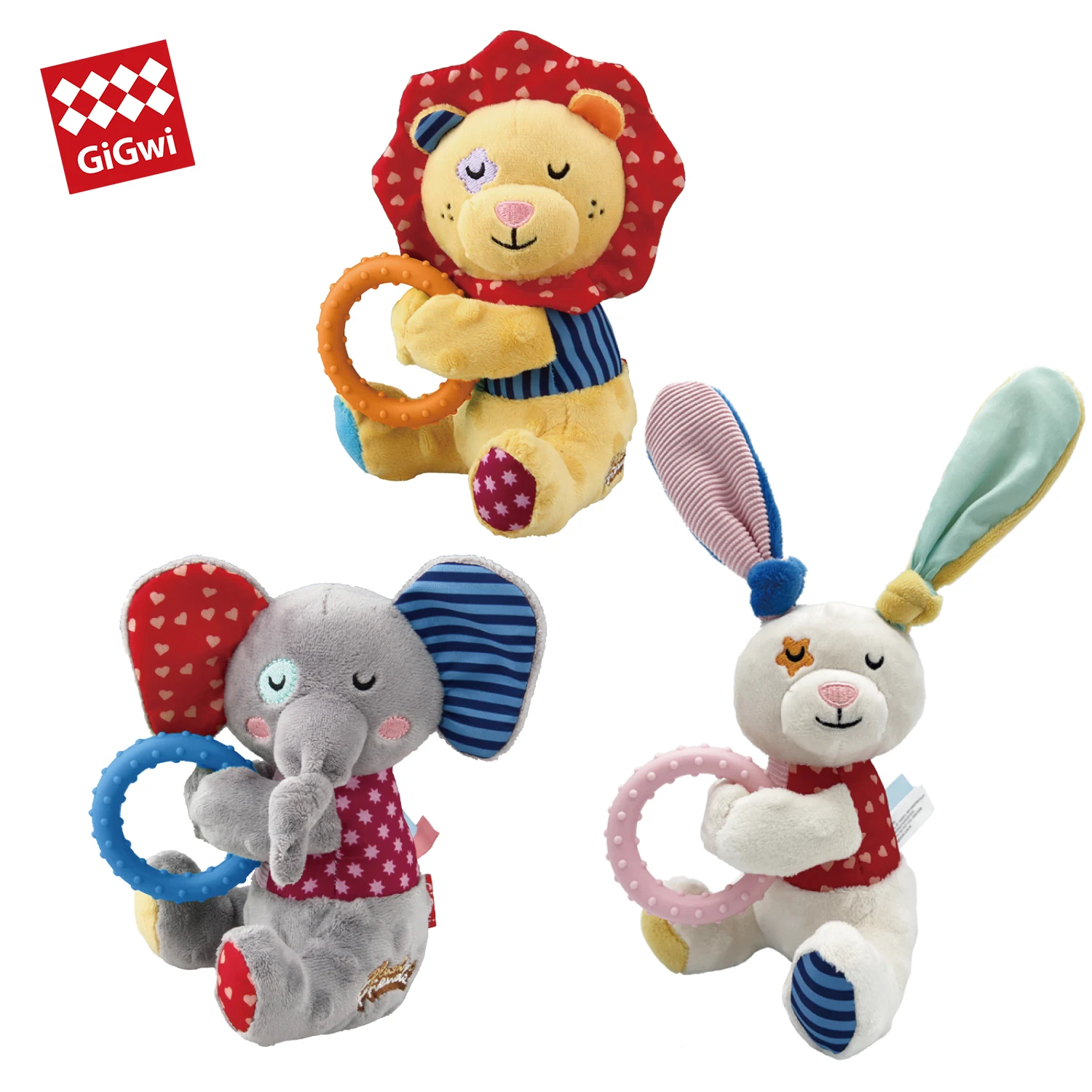 2022 Pet products top seller Plush Friendz with squeaker and TPR ring plush dog chew toy stuffed toy for dogs