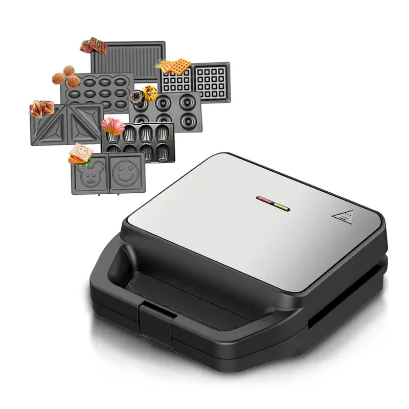 7 5 3 in 1 Mini Electric Easy to Clean Non Stick Multifunction Changeable Plates Auto Timer Grill Bubble Donuts Waffle Maker