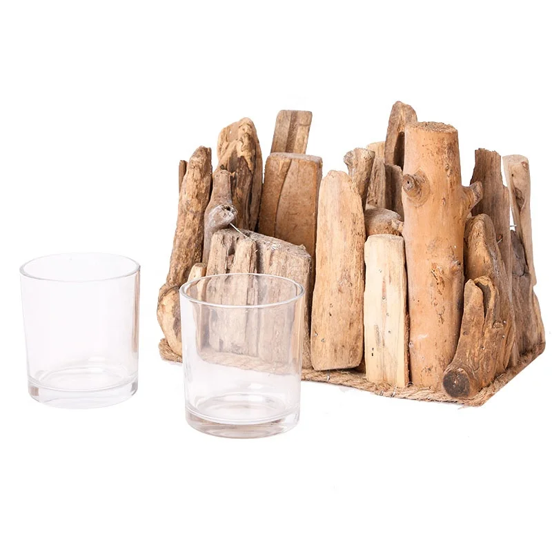 Home and Garden Decorative White Glass Candle Wood Holder Stand