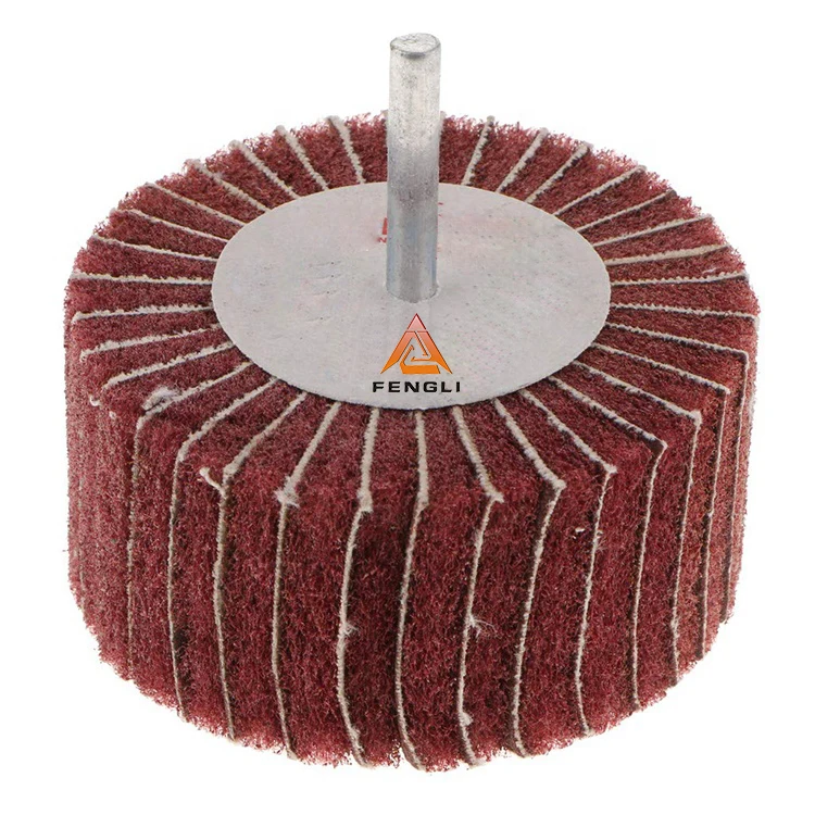 Non Woven Mounted Flap Wheel with Sand Cloth Interleaf 6mm Thread Shank