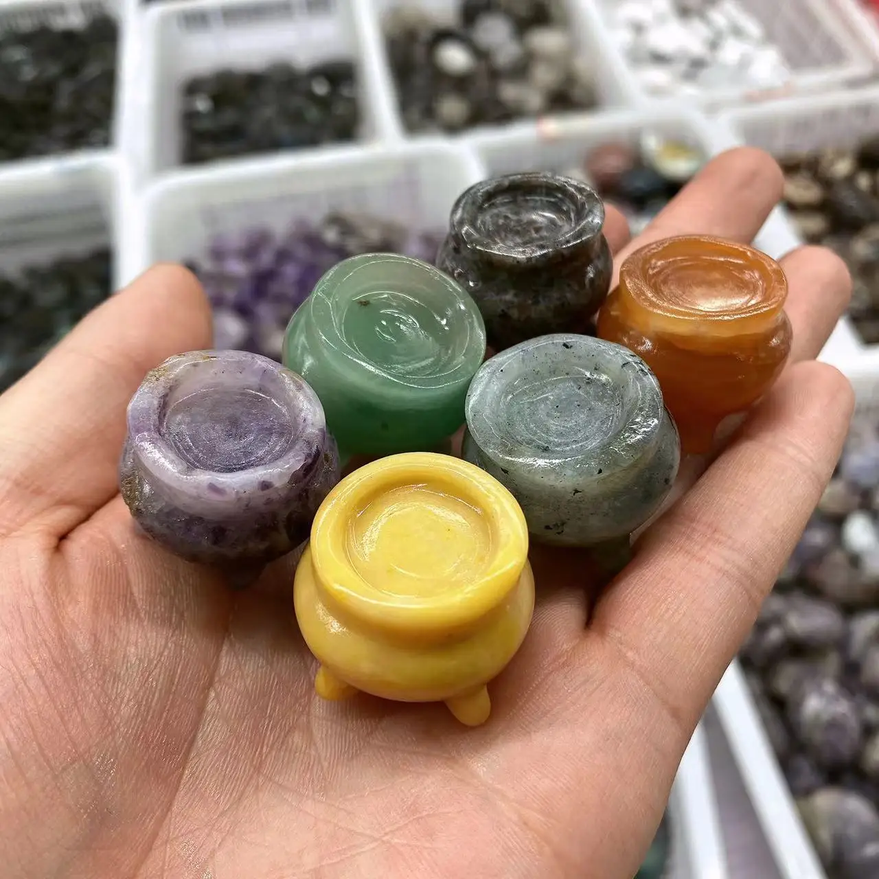 Factory Price Wholesale Natural Crystal Figurine Witches Cauldron Crystal Crafts For Home Decoration