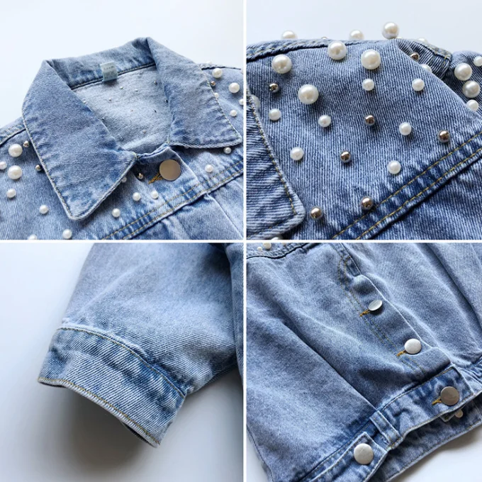 
SE6652 Fashion meets fun wholesale lovely kids girl pearl denim jacket 