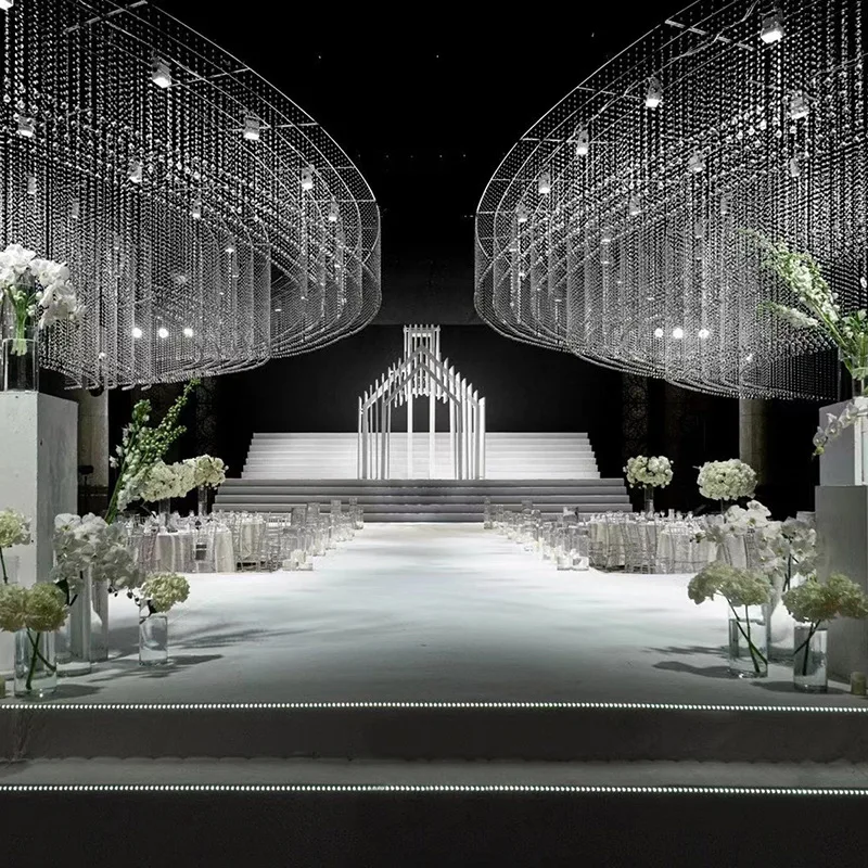 O-X392  Wholesale 100cm Crystal Clear Glass Bead Garland Crystal Hanging Strand Arch Beaded Crystal Curtain for Wedding Party