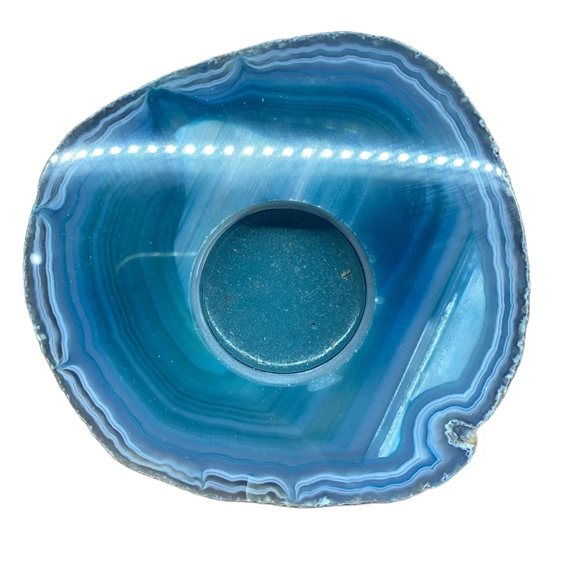 
Wholesale Natural Healing Blue Brazil Agate Candlestick Tea Light Candle Holder For Decoration 