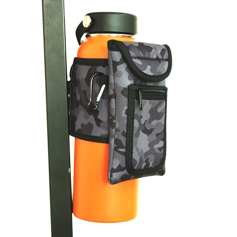 Camouflage Magnetic Water Bottle Sleeve Pouch Magnet Cup Cover with Pocket Portable Gym Mate Non slip  Neoprene Key Phone Bags