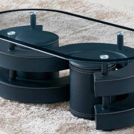 S shape cheap leather glass coffee table with stools
