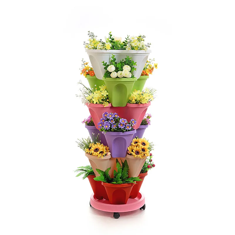 Strawberry Vertical Garden Planter Planters Tower Movable Flower Pot with Wheels Stackable Hydroponic Pots