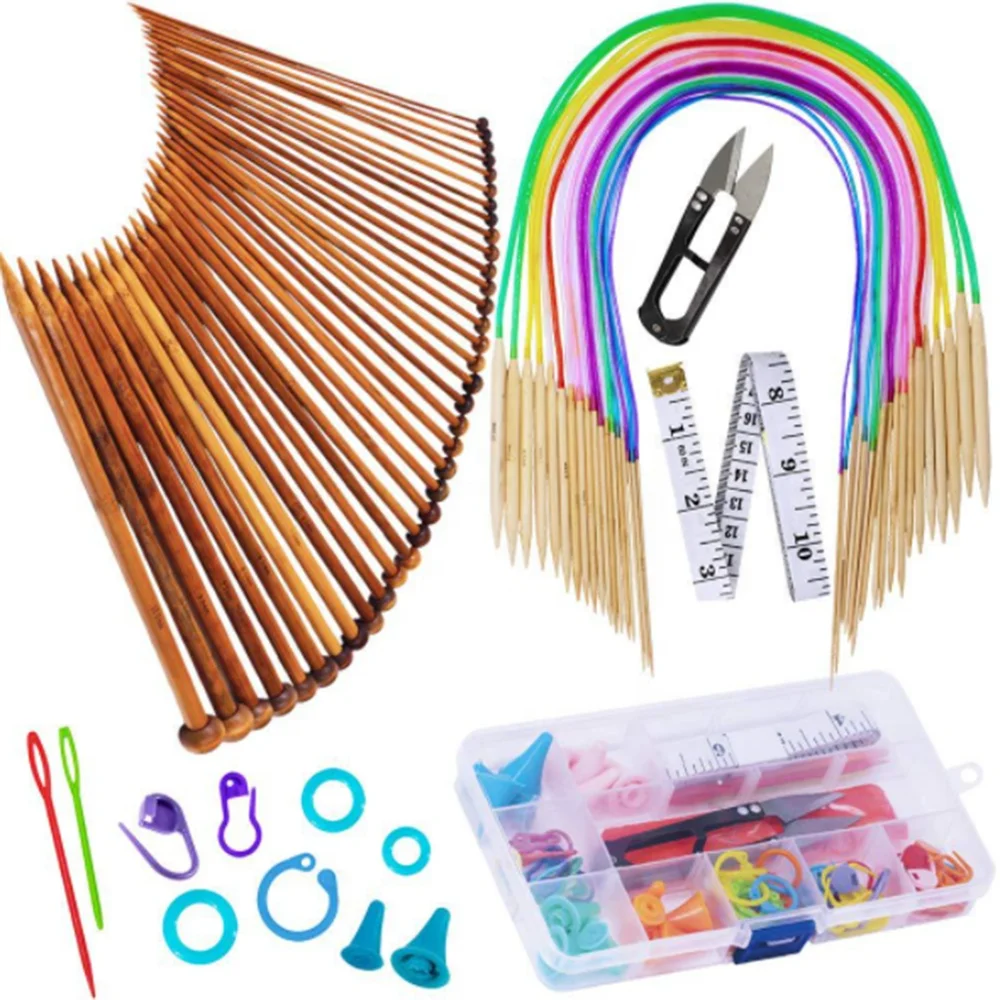 18 PCS Bamboo Long Stick Needle Sweater Needle Bamboo Stick Needle Hand Knitting Tool Sets