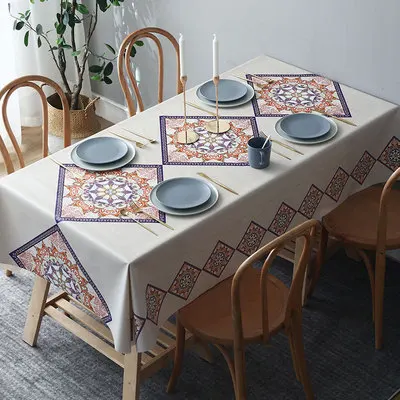 
Soft Custom Size Clean Ethnic Style Design Waterproof And Oil-proof Party Table Cloth Printed Table Cloth 