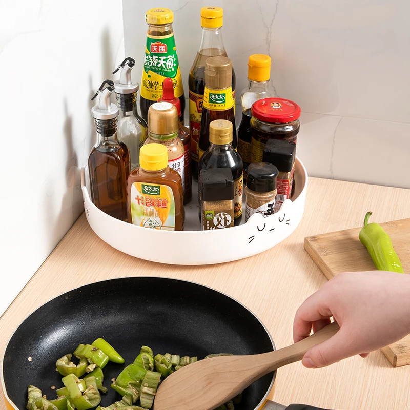360 degree Rotating Kitchen Organizer Tray Rack Multi-Purpose Kitchen Storage Revolving Tray