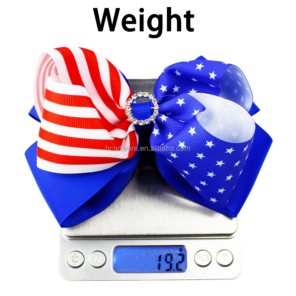 New Hot Sale 6-Inch Double Ribbon Hair Bow July 4 Independence Day Bow Hairpin For Girls With Premium Rhinestones
