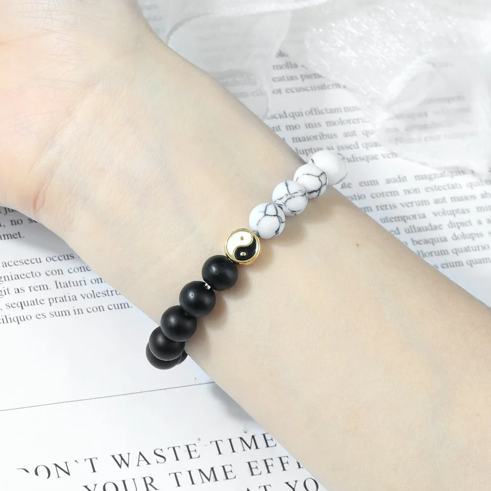 fashion jewelry matte matte Yin Yang Tai Chi white turbine-beaded bracelet charm feng shui bracelet  Women men