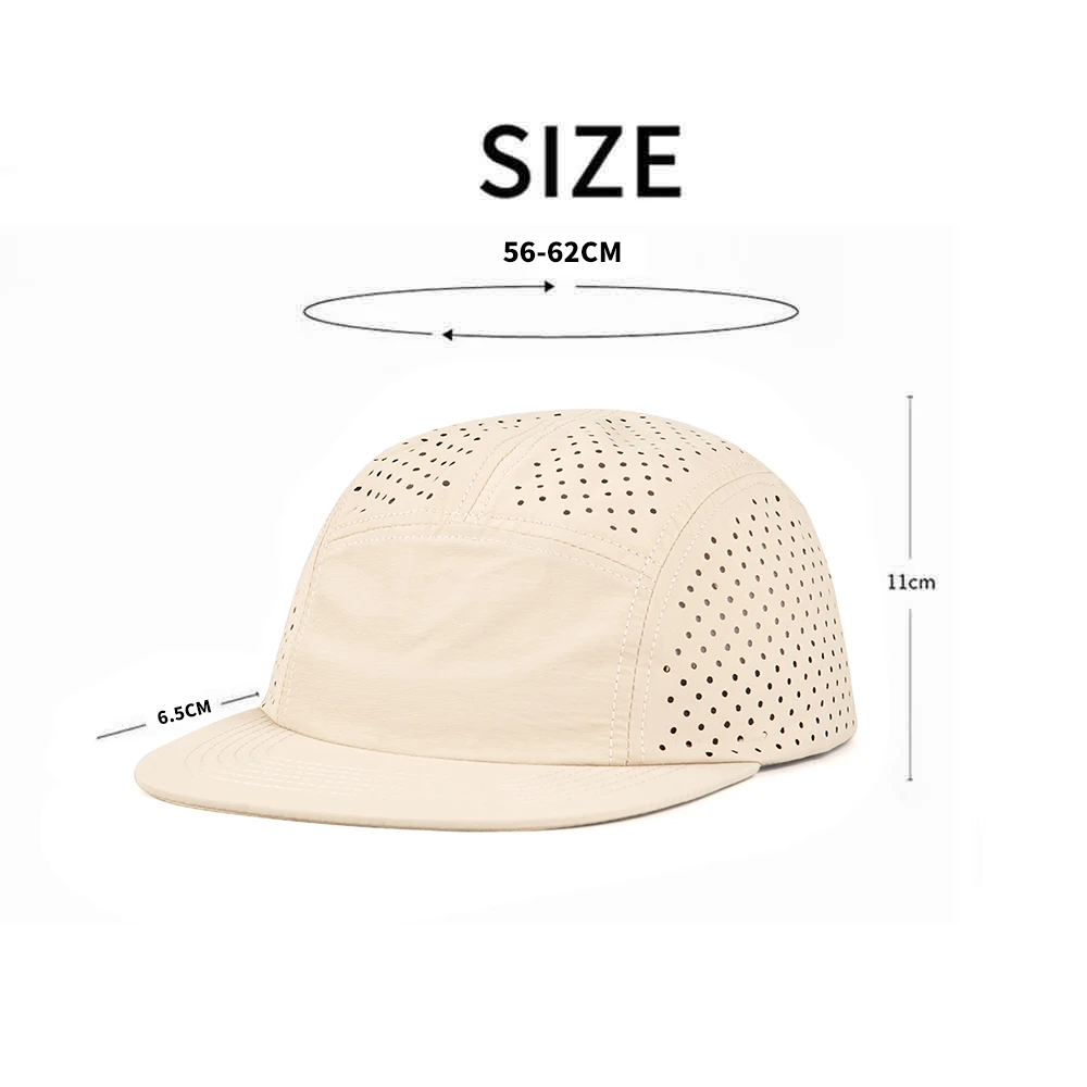 Wholesale Snapback Waterproof Running Hats Quick Dry Five Panel Camp Cap Laser Cut Perforated Sport Cap Nylon 5 Panel Caps