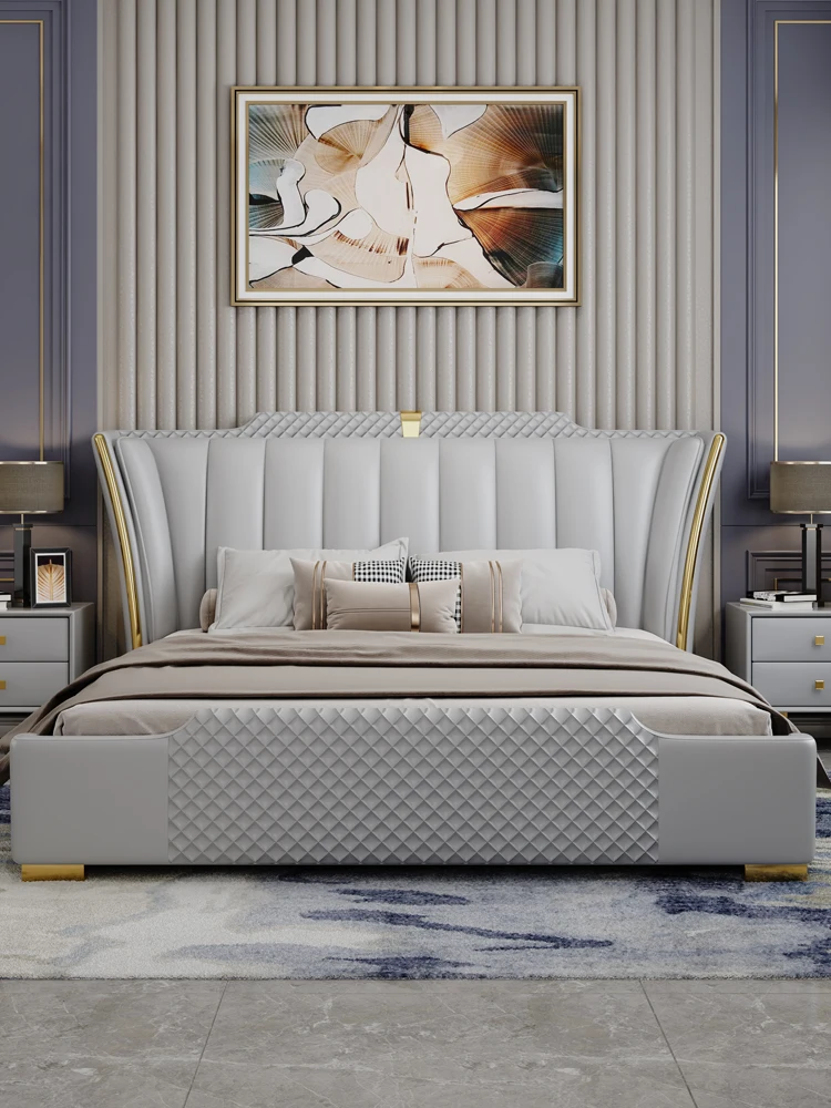 Modern minimalist light luxury leather bed