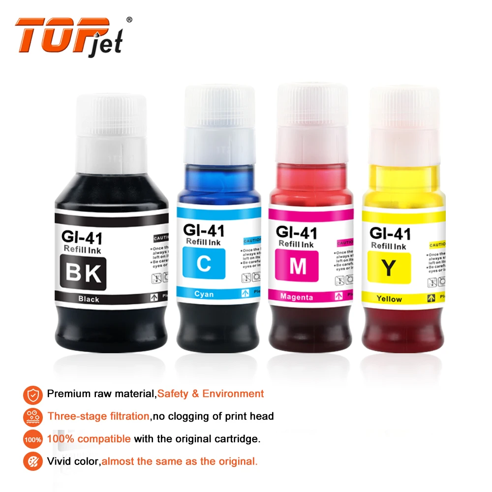 Topjet Premium GI 41 GI41 GI-41 Bulk Bottle Refill Kit Ink Compatible For Canon PIXMA G2420 G2460 G3420 Inkjet Printer