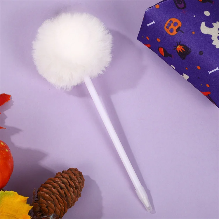 School supplie ball point pen Cute rabbit fur ball cute plush blue ballpoint pen kids students kawaii office stationery