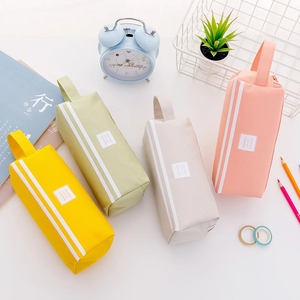 Creative double-layer large capacity portable pencil bag Oxford cloth double zipper stationery bag