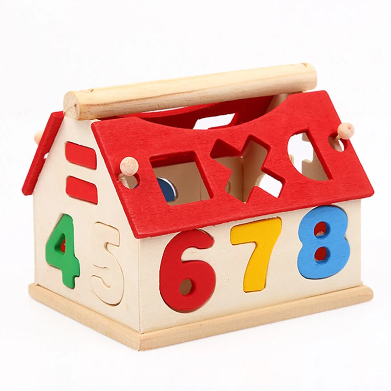 Wooden Number Digital Shape Matching Building Blocks House Model Early Childhood Educational Wood Disassembly Assembly Kids Toy