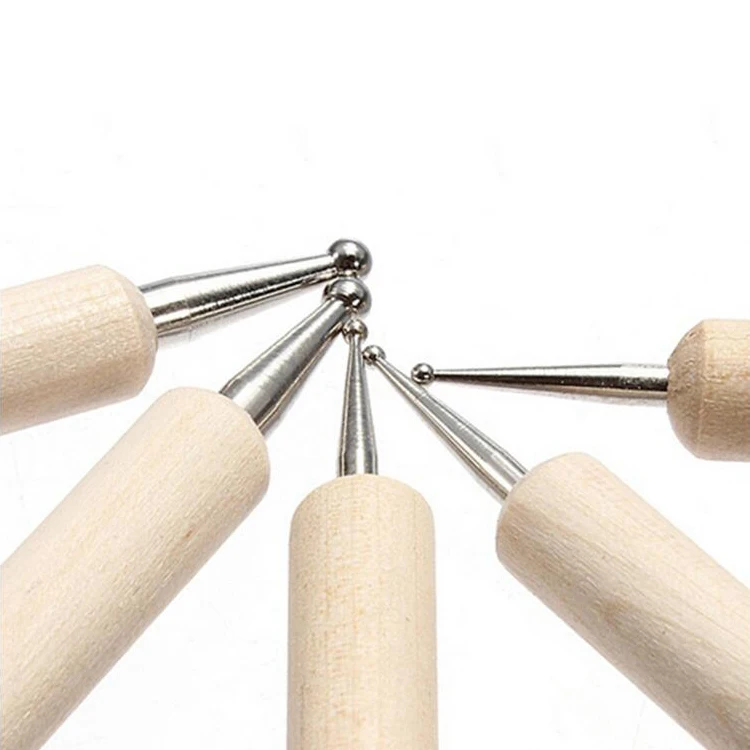 Manicure Painting Kit Design DIY Tools 2 Way Wood Dotting Pen Marbleizing Tool Nail Art Dot Doting Tool Set Nail Brush