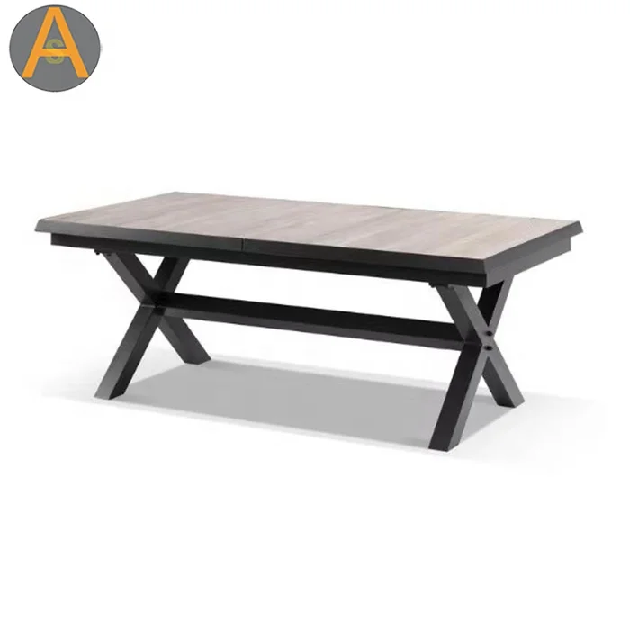 Hot sale rectangular outdoor restaurant table extendable patio outside aluminum dining table for the yard